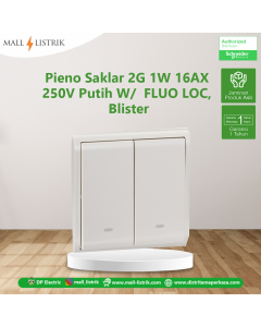 Pieno Saklar 2G 1W 16AX 250V Putih W/  FLUO LOC, Blister
